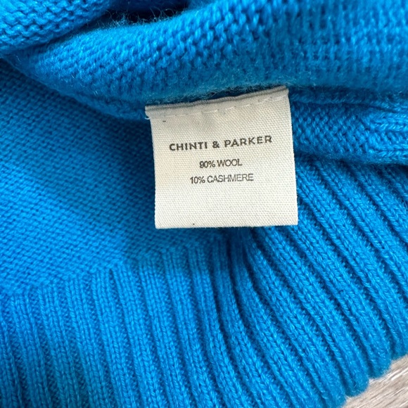 CHINTI & PARKER RIPPLE BLUE RAINBOW WOOL CASHMERE TURTLENECK SZ M - Picture 3 of 5